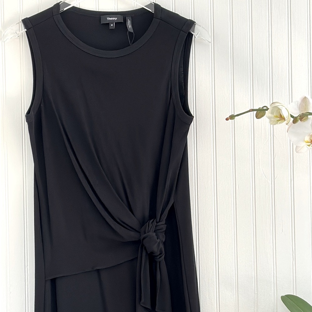 Theory Black Jersey Tie-Front Interlock Cotton Sleeveless Midi Dress